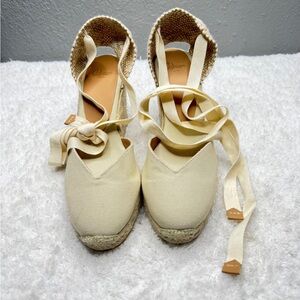 Castañer Carina Ivory Canvas Wedge Espadrilles - Size